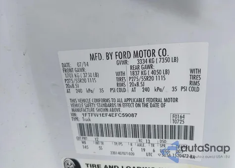 2014 Ford F150 Supercrew z USA, uszkodzony, nr VIN 1FTFW1EF4EFC59087